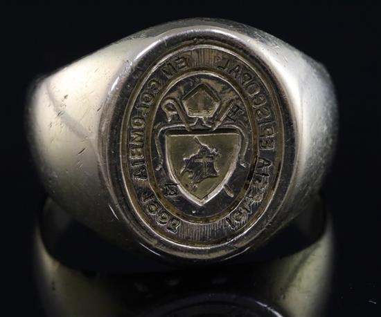 A 1970s high carat gold Bishops ring, size U.